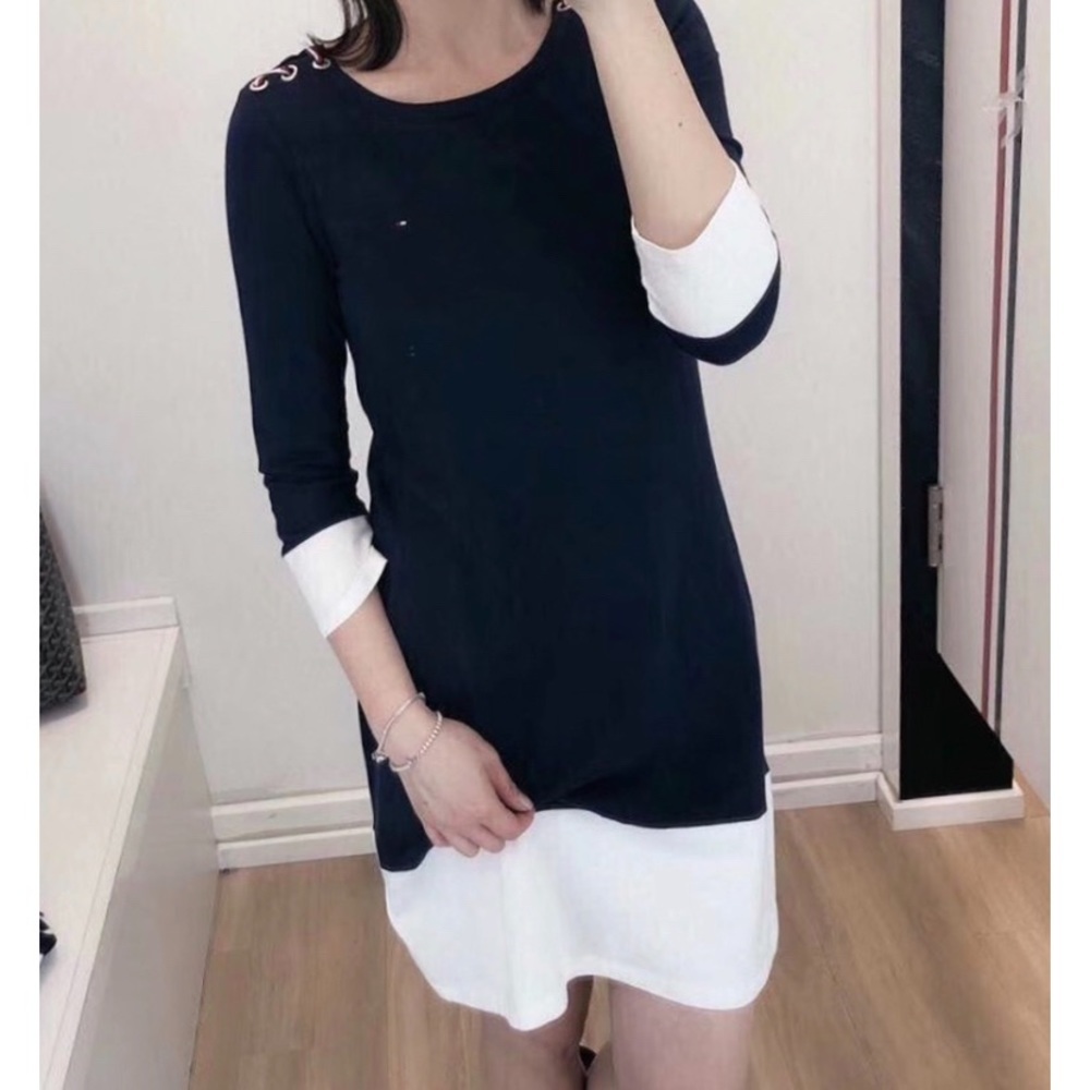 NWT Tommy Hilfiger Shoulder Lace Jersey Dress Navy/White XXS​
